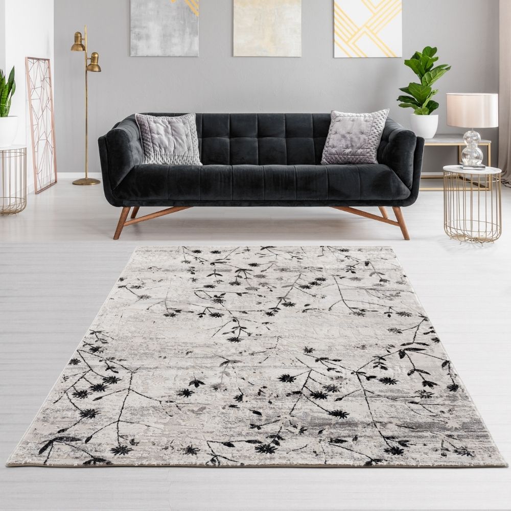 Astra Antea 6626 Webteppich Blumen Schwarz