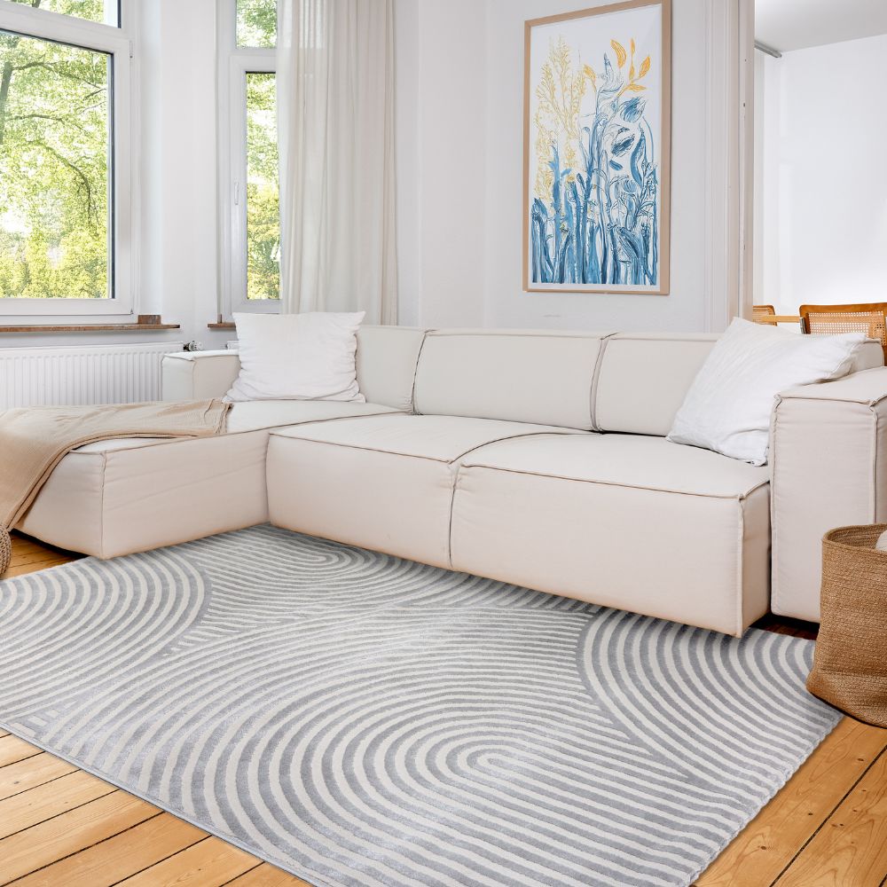 Astra Jules 6992 Kurzflor-Teppich Kringel Silber