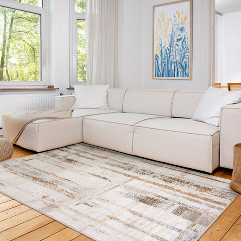 Astra Jules 6992 Kurzflor-Teppich Striche Grau/Beige