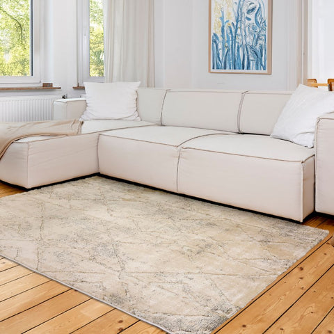 Astra Lou 6991 Kurzflor-Teppich Rauten Creme-Grau