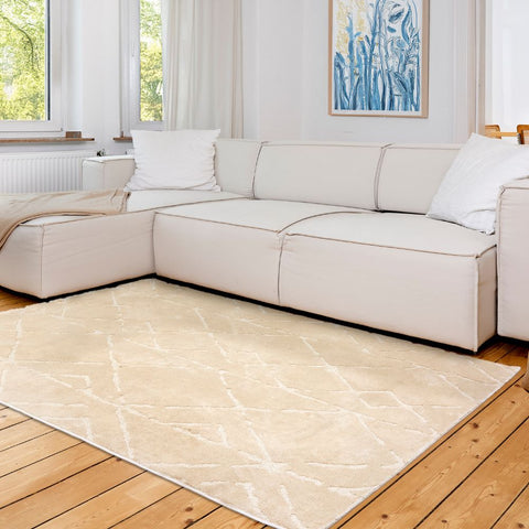 Astra Lou 6991 Kurzflor-Teppich Rauten Creme