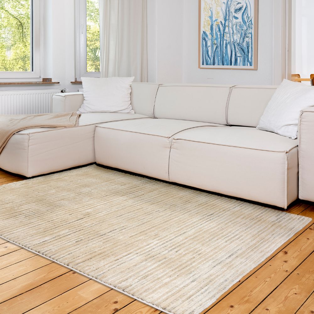 Astra Lou 6991 Kurzflor-Teppich Streifen Creme-Grau