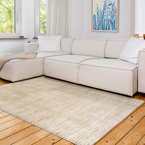 Astra Lou 6991 Kurzflor-Teppich Streifen Creme-Grau