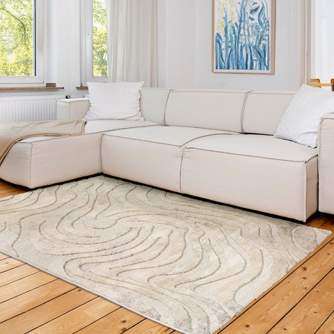 Astra Lou 6991 Kurzflor-Teppich Wellen Creme-Grau