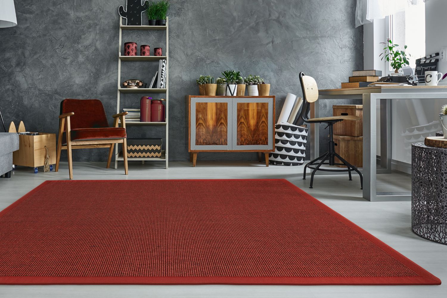 Dekowe Mara S2 Sisalteppich Rot-Meliert