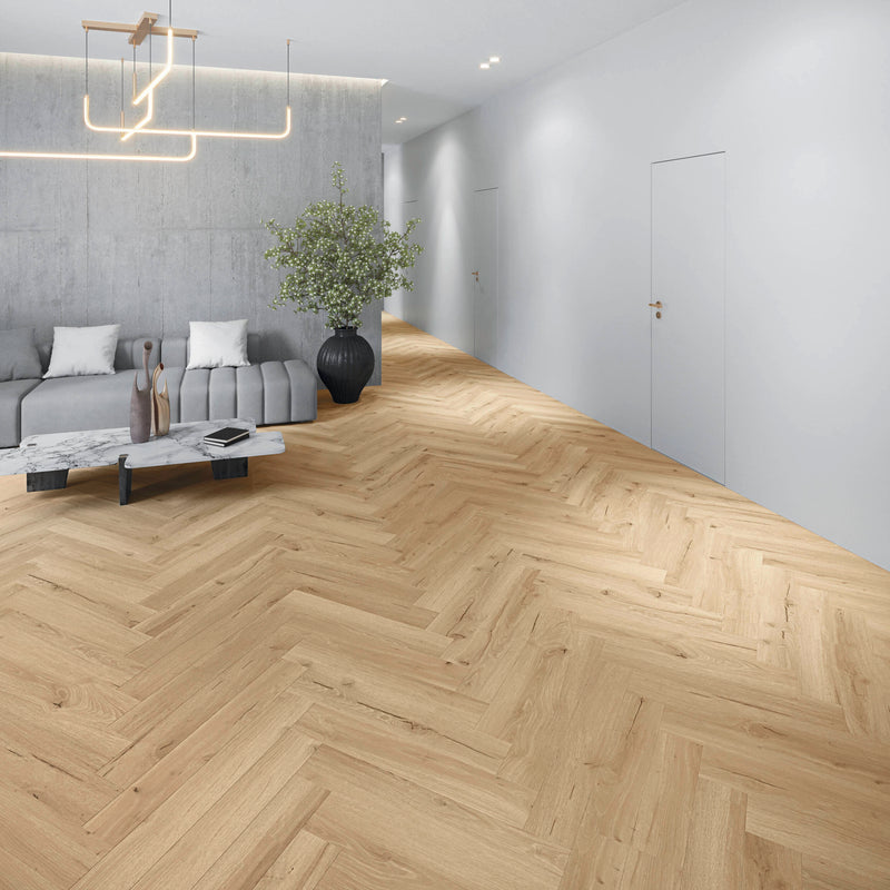 Joka Klick-Vinyl Designböden 555 Wooden Styles Herringbone Click 7,0/0,55 mm m. IXPE 702H Oak Cream EIR