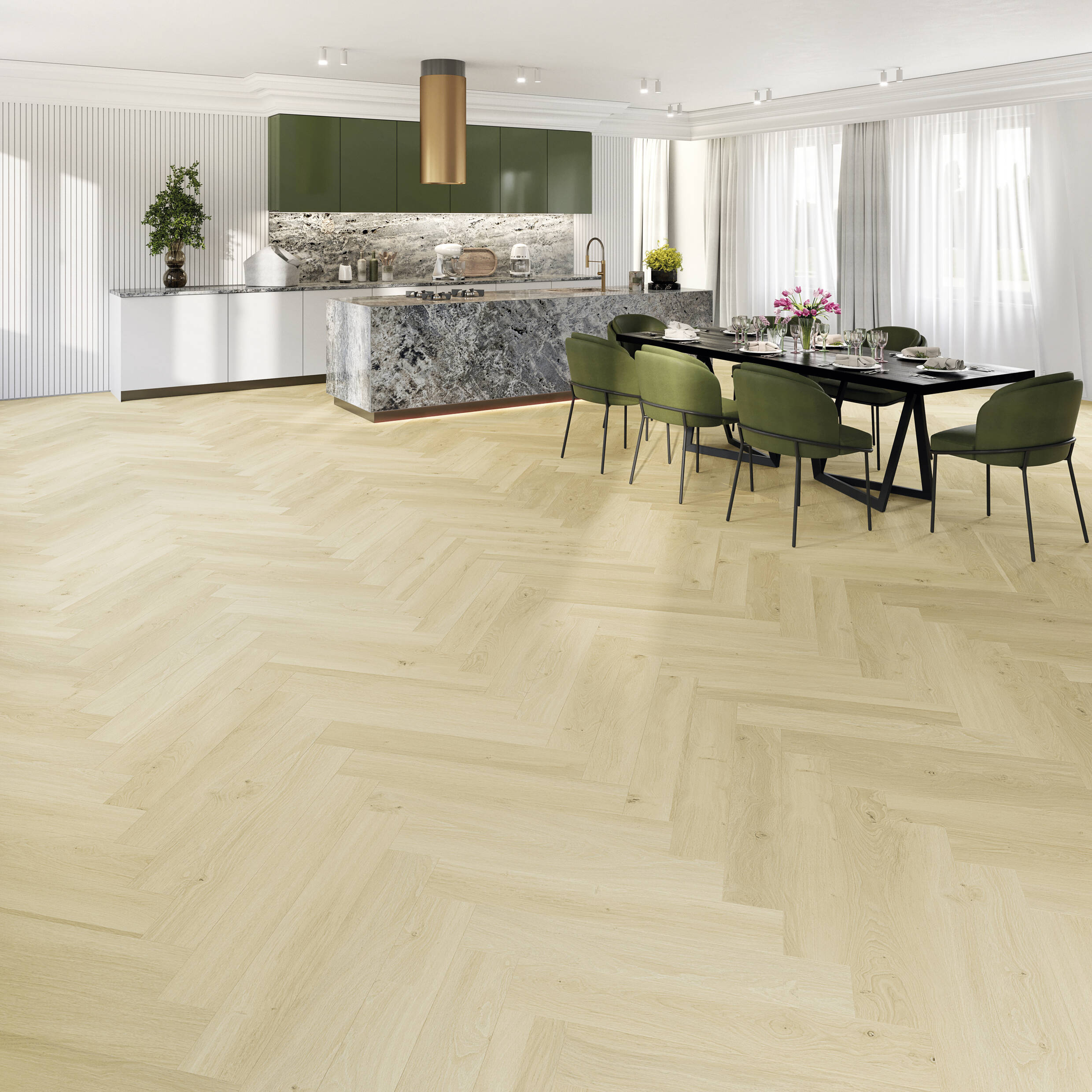 Joka Klick-Vinyl Designböden 555 Wooden Styles Herringbone Click 7,0/0,55 mm m. IXPE 703H Oak Nordic EIR