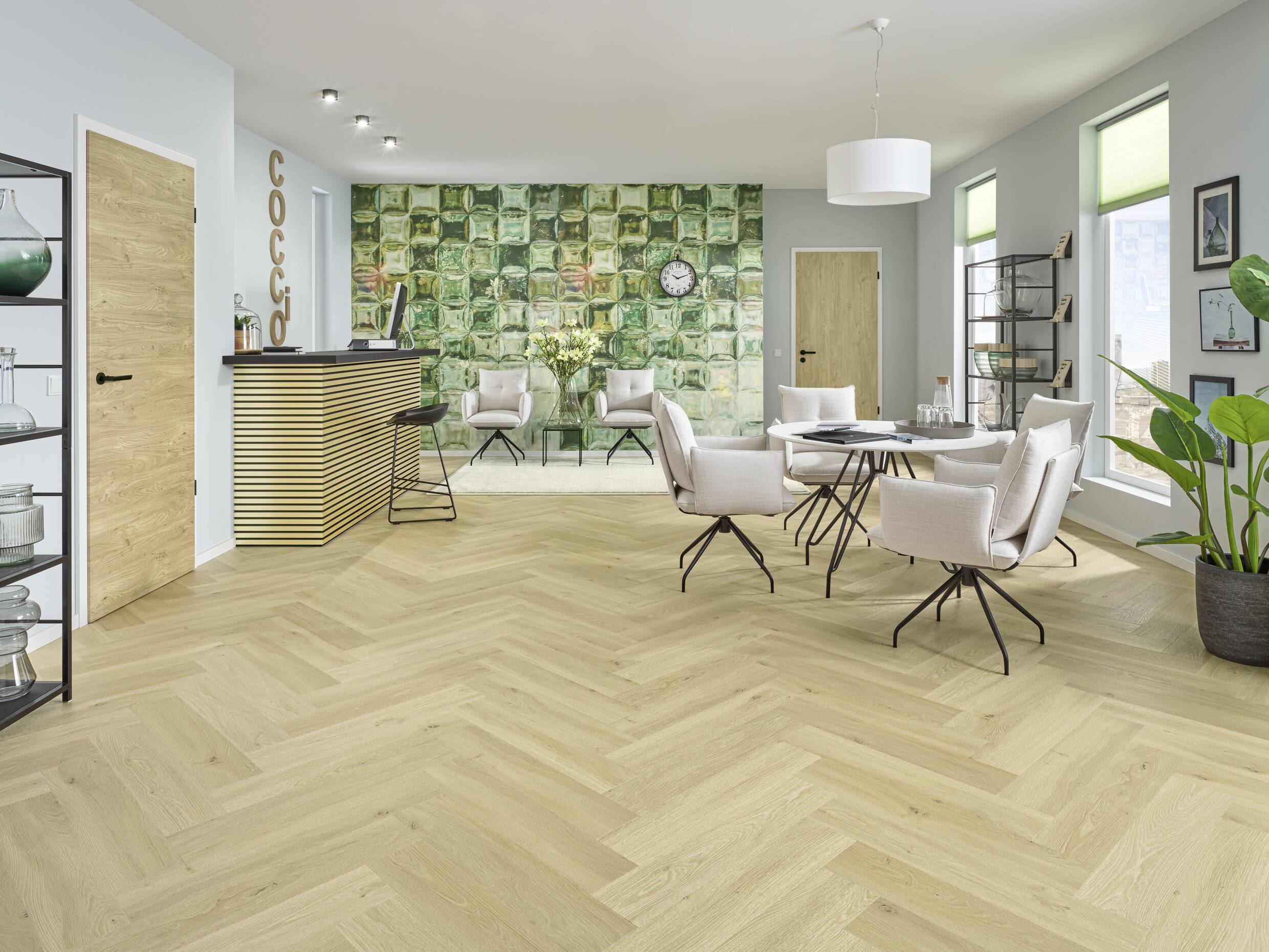 Joka Klick-Vinyl Designböden 555 Wooden Styles Herringbone Click 7,0/0,55 mm m. IXPE 704H Oak Blond EIR